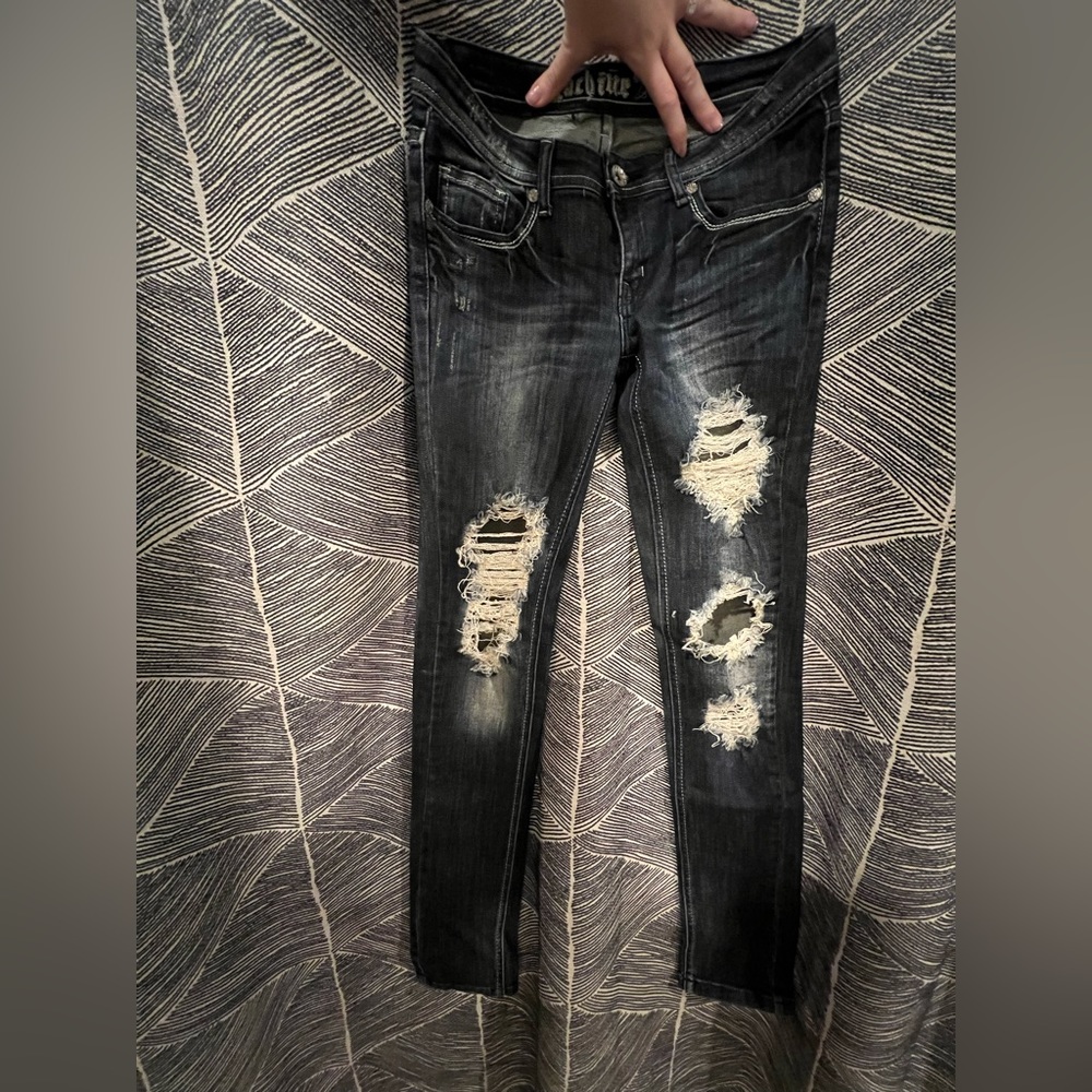GUC Machine Deep Blue Low Rise Distressed Denim Jeans - Vintage - size 7